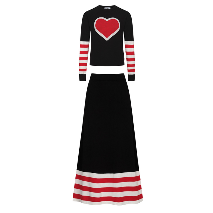Completo gonna a righe love retro nero da donna
