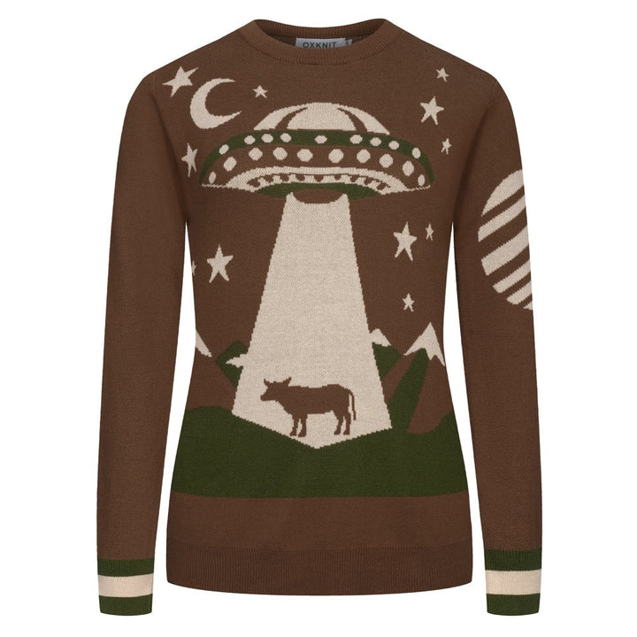 Kvinder Brown Lighthouse Stars Retro Design Jacquard Strik