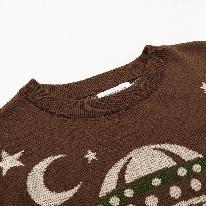 Kvinder Brown Lighthouse Stars Retro Design Jacquard Strik