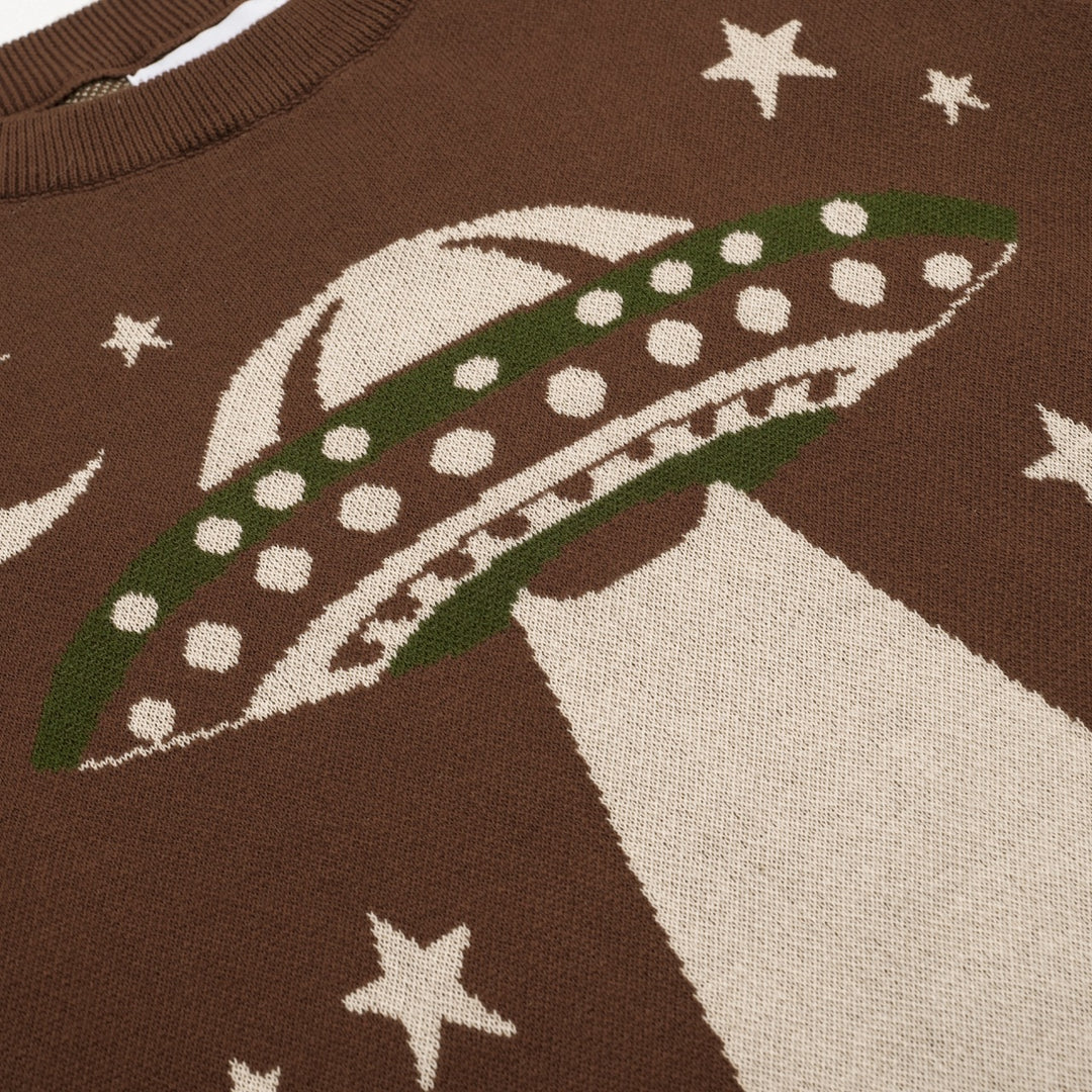 Kvinder Brown Lighthouse Stars Retro Design Jacquard Strik