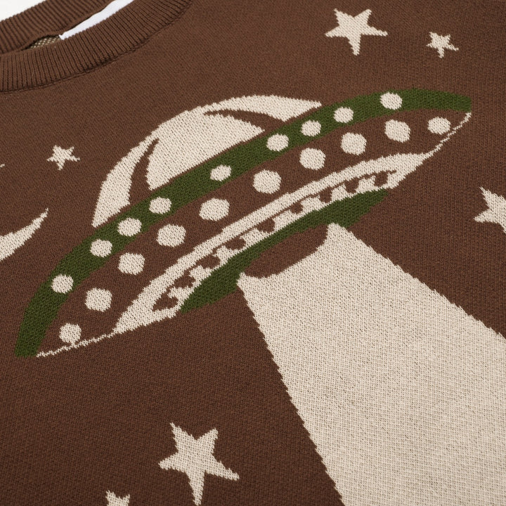 Kvinder Brown Lighthouse Stars Retro Design Jacquard Strik