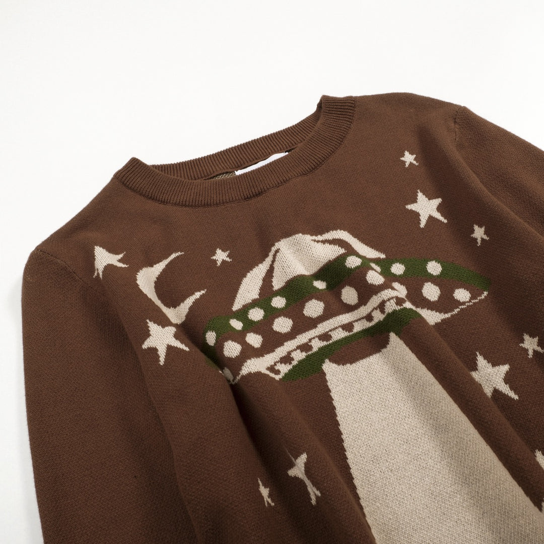 Kvinder Brown Lighthouse Stars Retro Design Jacquard Strik