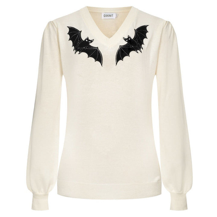Women's white vintage bat puffed sleeve knitwear