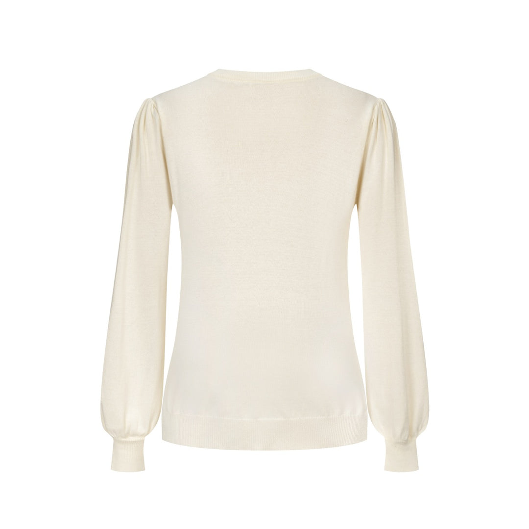 Women's white vintage bat puffed sleeve knitwear