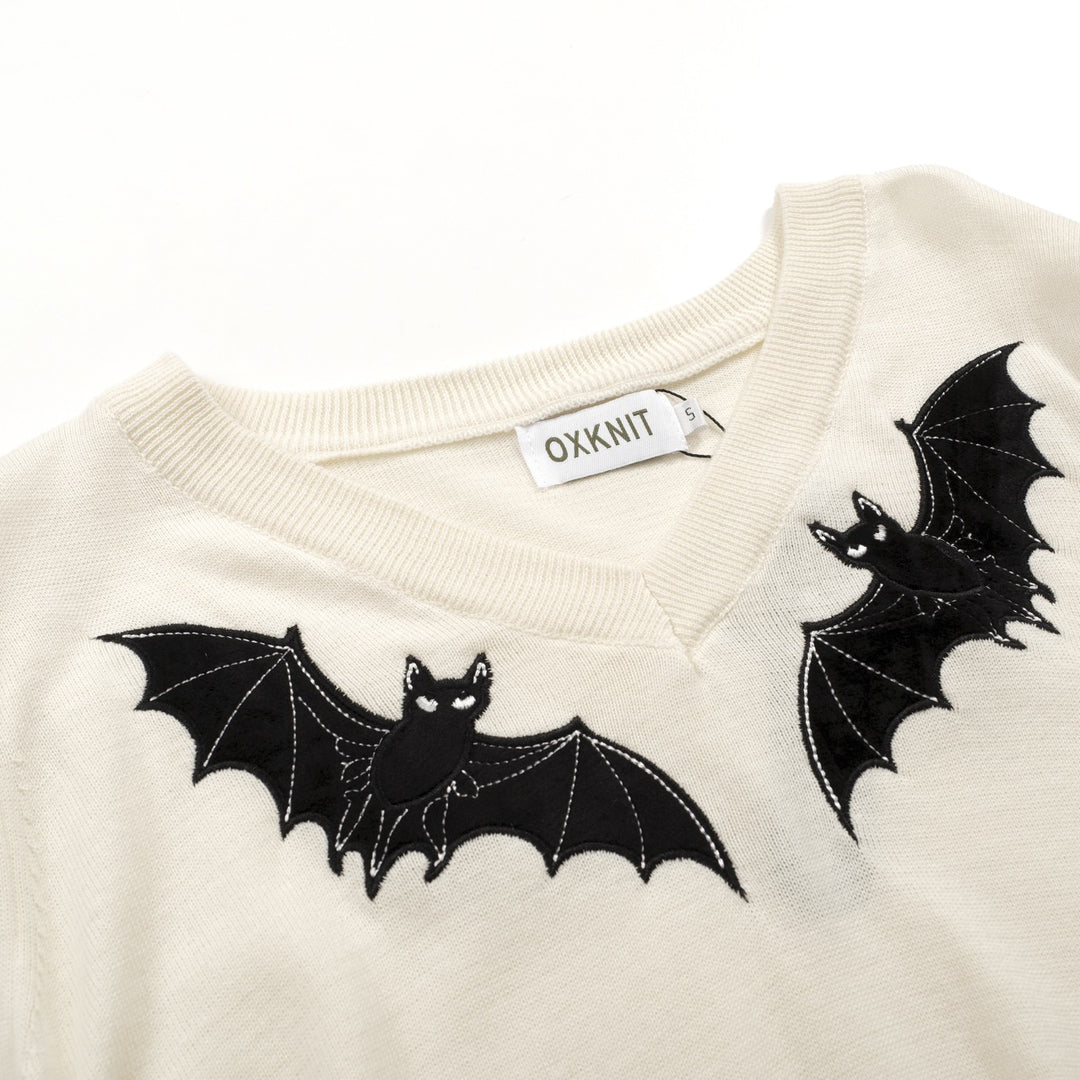 Women's white vintage bat puffed sleeve knitwear