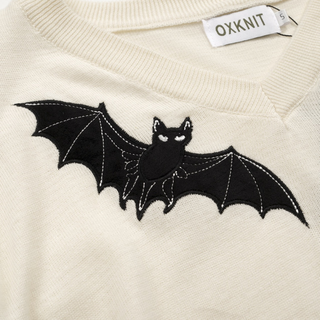 Women's white vintage bat puffed sleeve knitwear