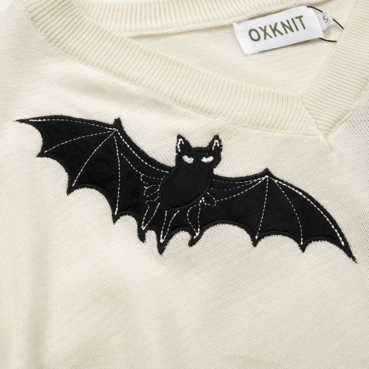 Women's white vintage bat puffed sleeve knitwear