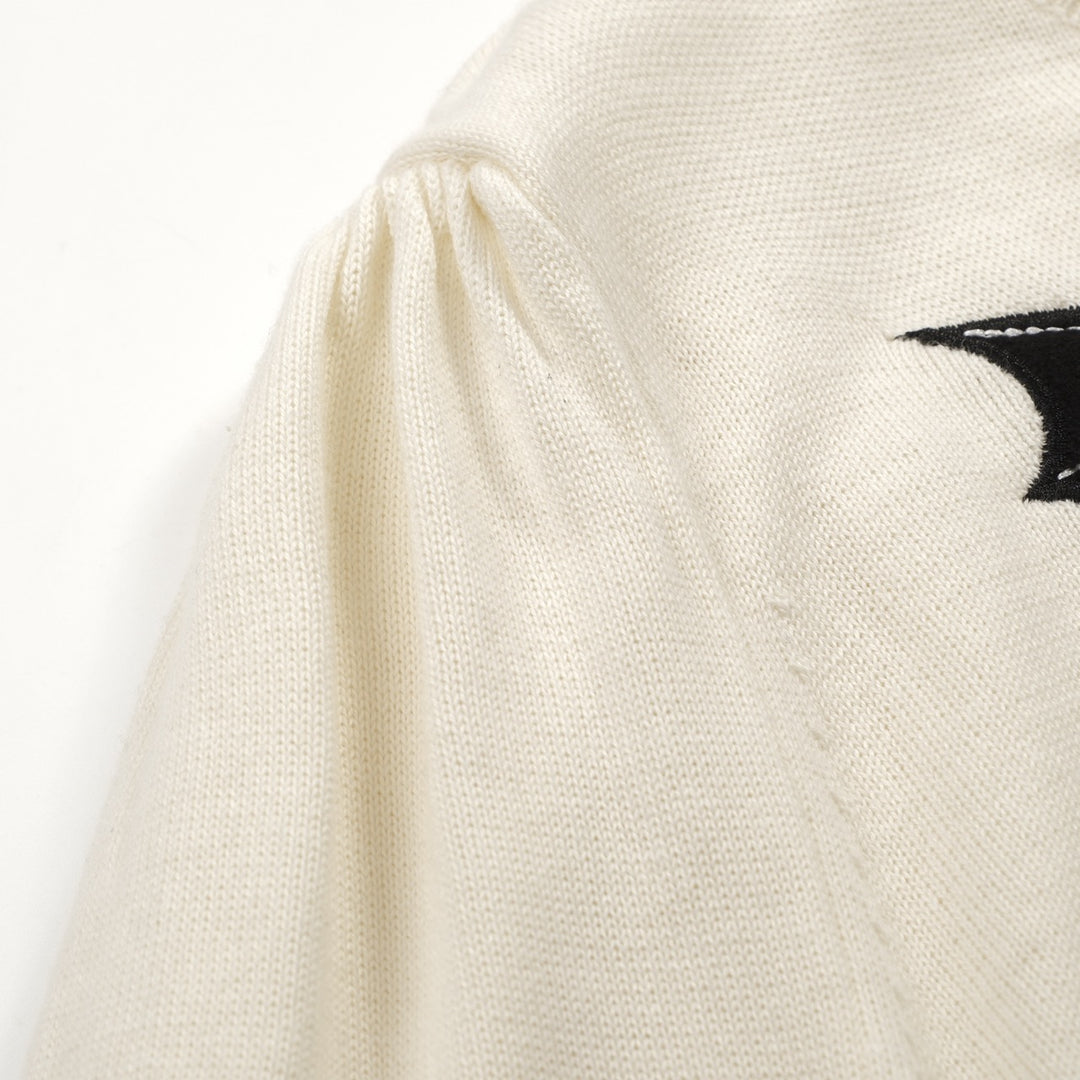 Women's white vintage bat puffed sleeve knitwear