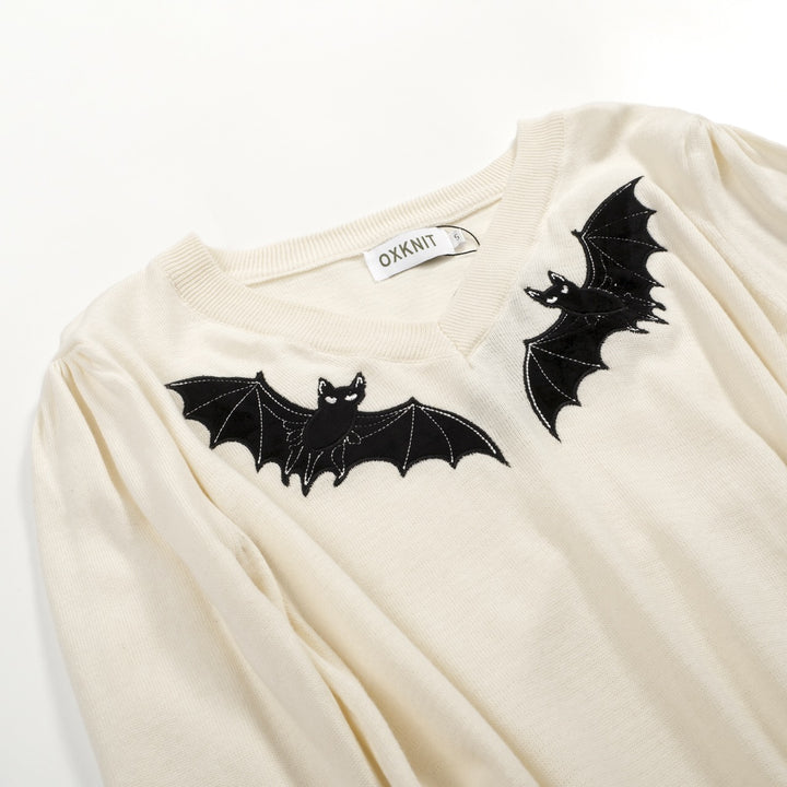Women's white vintage bat puffed sleeve knitwear