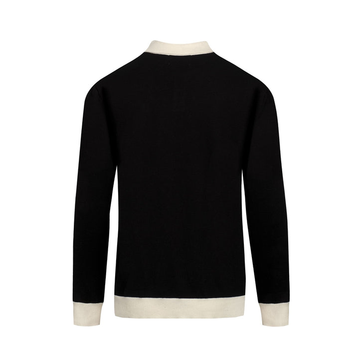 Men's black vintage casual Tiger Bat Jacquard knit polo