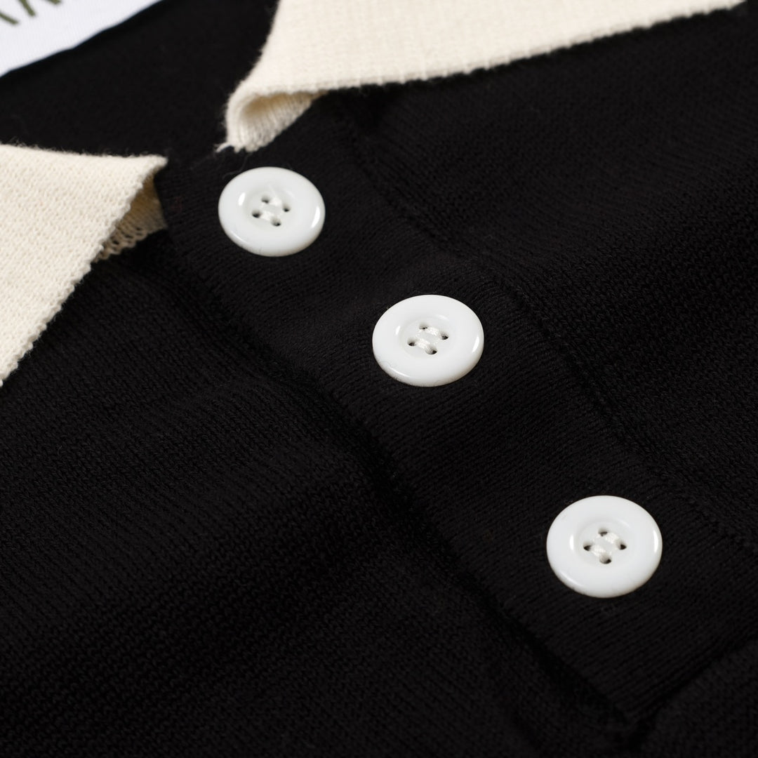 Men's black vintage casual Tiger Bat Jacquard knit polo