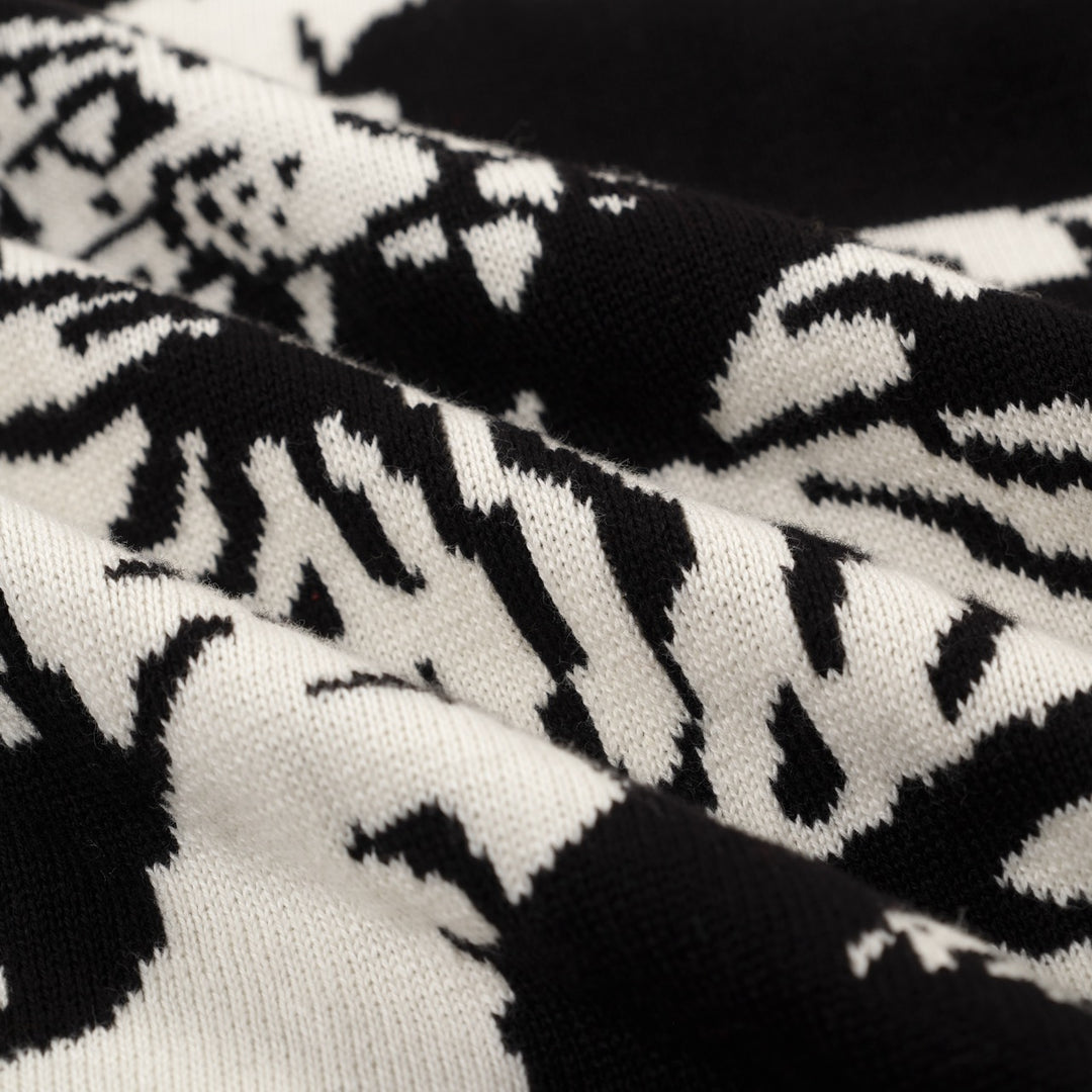 Men's black vintage casual Tiger Bat Jacquard knit polo