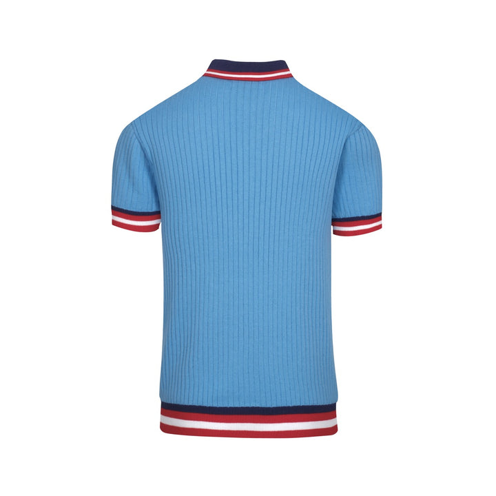Heren blauwe pit bar vintage jaren 60 gebreide polo