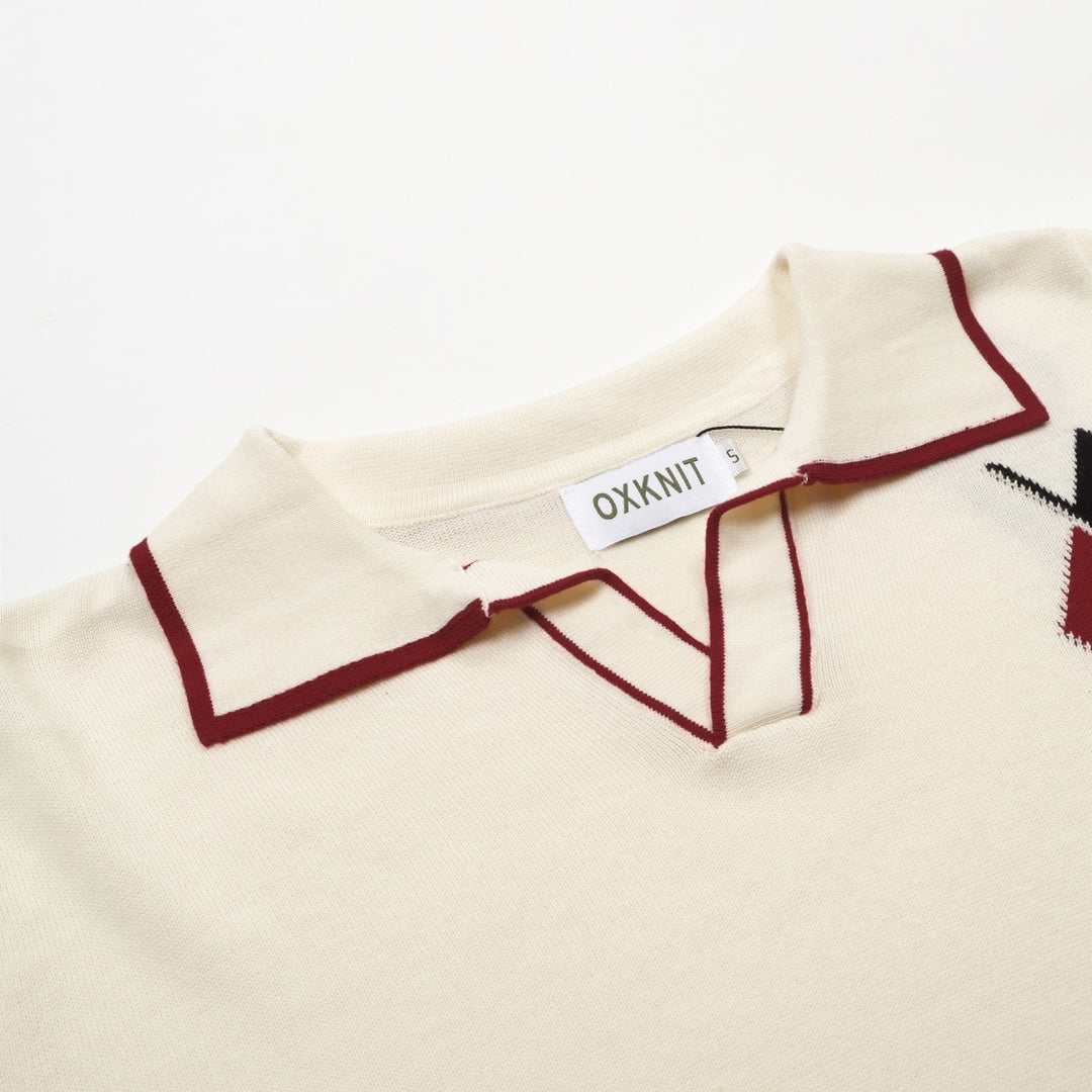 Herren apricot-weiße diamantförmige gestrickte V-Neck-Polo