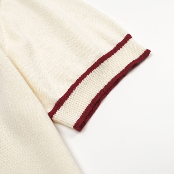 Herren apricot-weiße diamantförmige gestrickte V-Neck-Polo