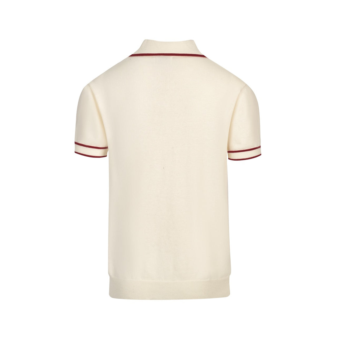 Herren apricot-weiße diamantförmige gestrickte V-Neck-Polo