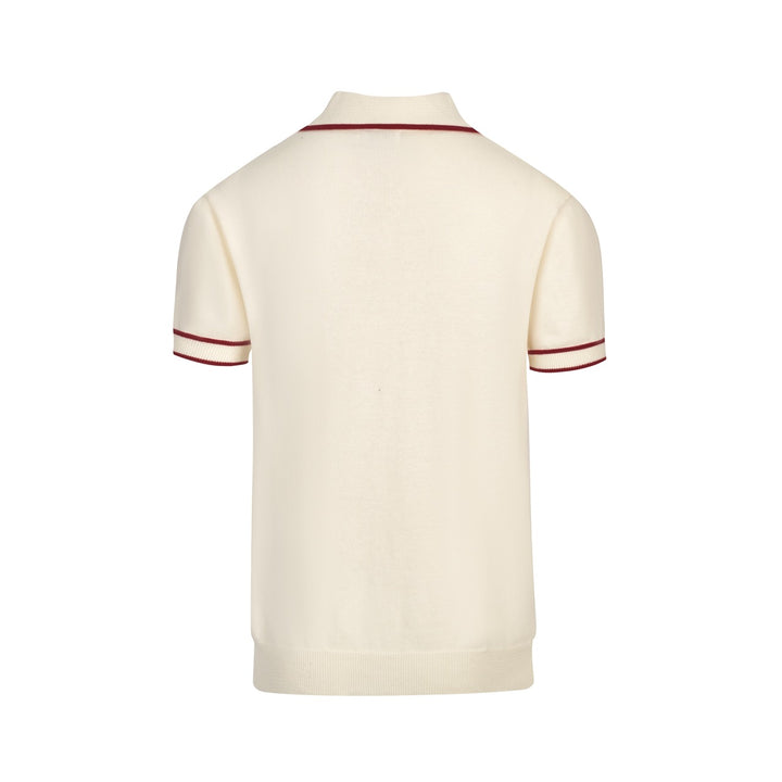 Herren apricot-weiße diamantförmige gestrickte V-Neck-Polo