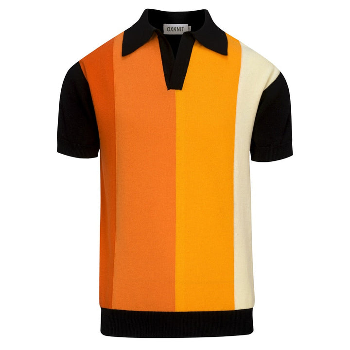 Men's black patchwork jacquard V-neck knitted polo