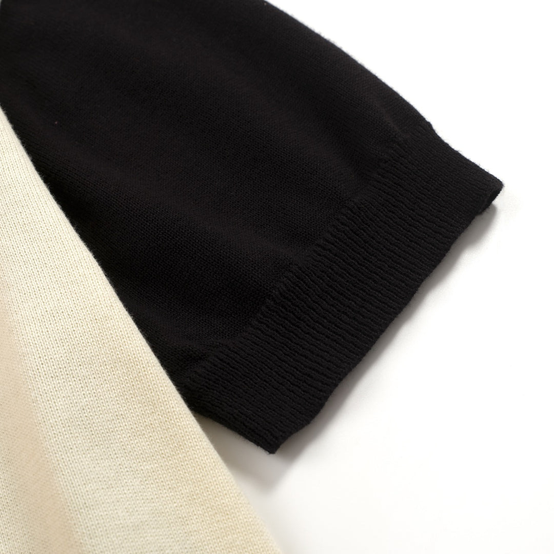 Men's black patchwork jacquard V-neck knitted polo