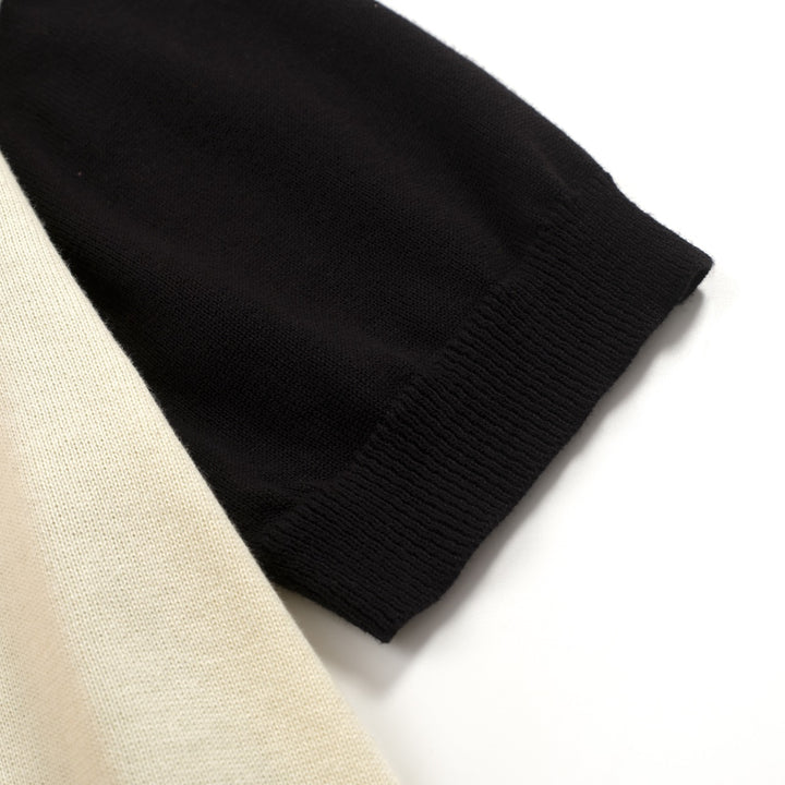 Men's black patchwork jacquard V-neck knitted polo