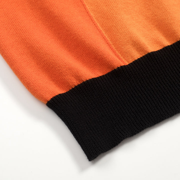 Men's black patchwork jacquard V-neck knitted polo