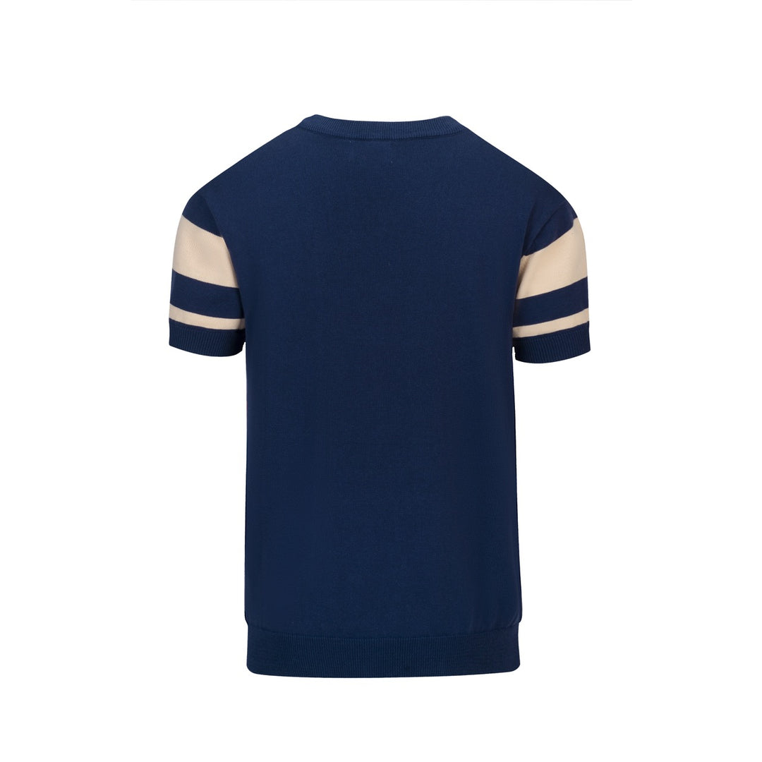 Men's dark blue striped pocket vintage knit T-shirt
