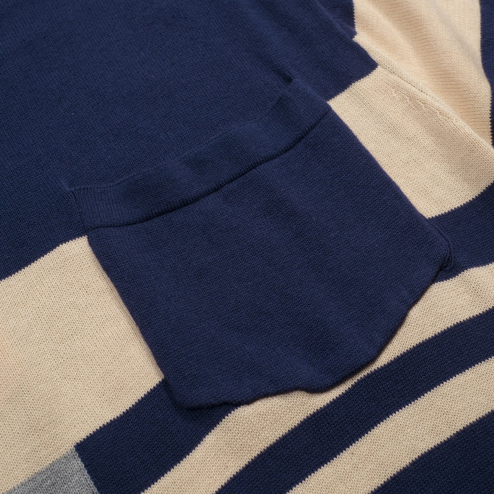 Men's dark blue striped pocket vintage knit T-shirt