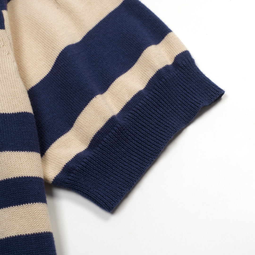 Men's dark blue striped pocket vintage knit T-shirt