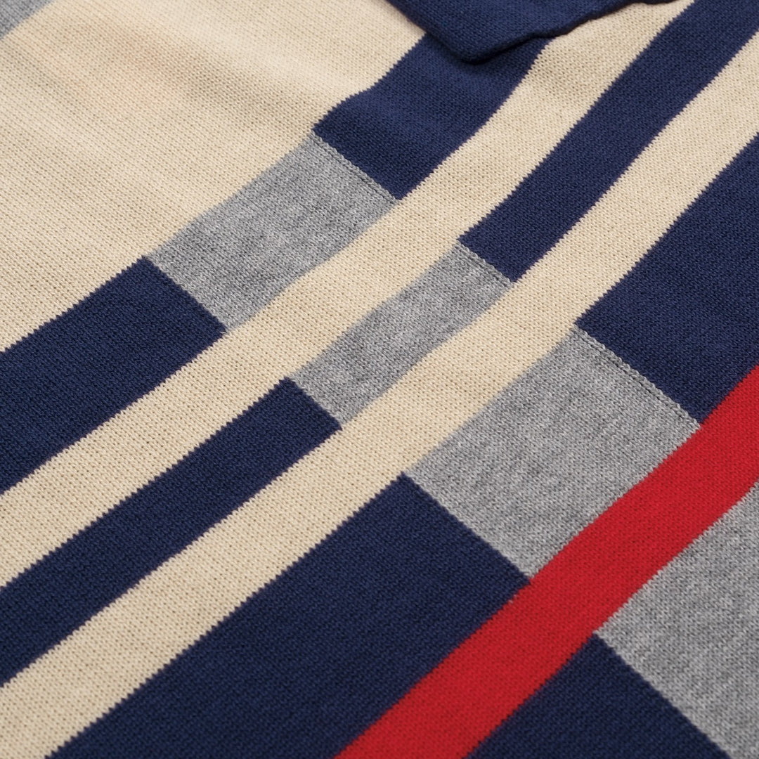 Men's dark blue striped pocket vintage knit T-shirt
