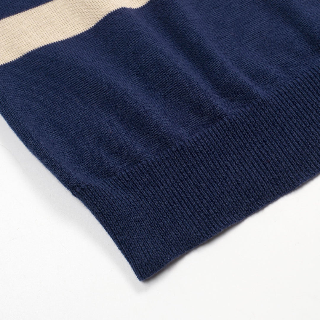 Men's dark blue striped pocket vintage knit T-shirt