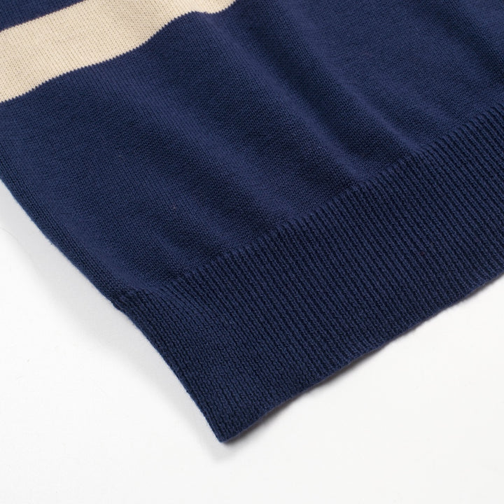 Men's dark blue striped pocket vintage knit T-shirt
