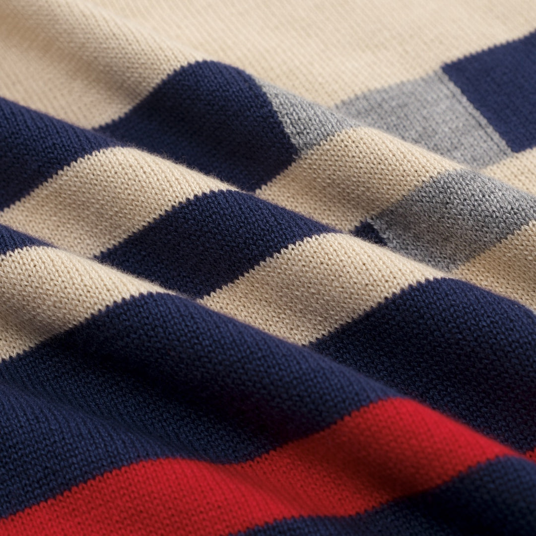 Men's dark blue striped pocket vintage knit T-shirt