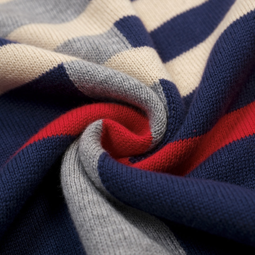 Men's dark blue striped pocket vintage knit T-shirt