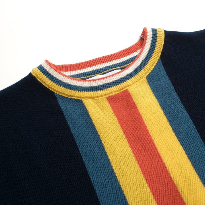 Men's dark blue striped vintage preppy knit T-shirt