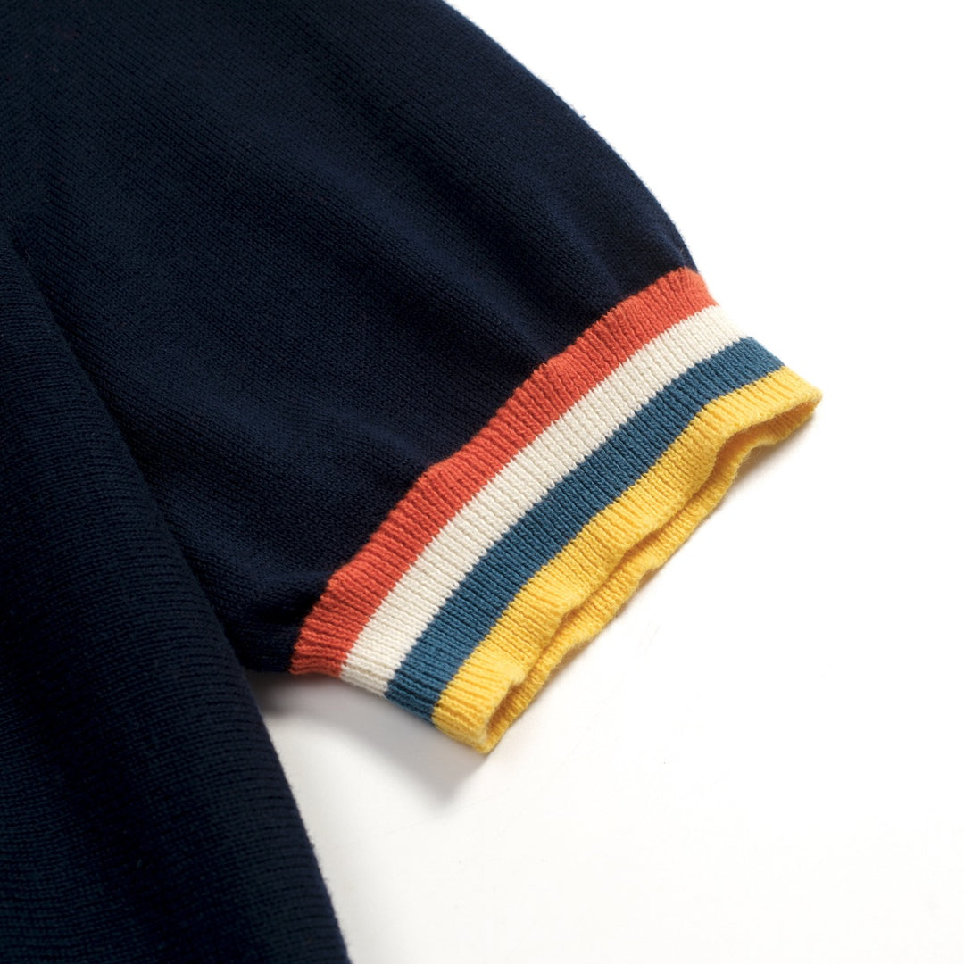 Men's dark blue striped vintage preppy knit T-shirt