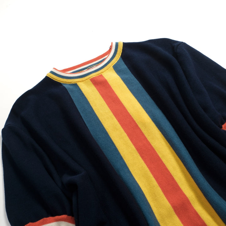 Men's dark blue striped vintage preppy knit T-shirt