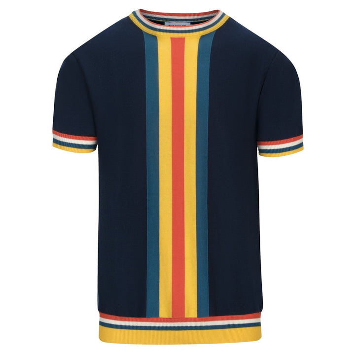 Men's dark blue striped vintage preppy knit T-shirt