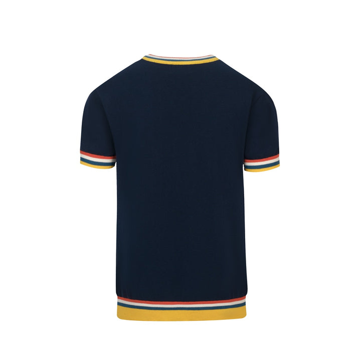 Men's dark blue striped vintage preppy knit T-shirt