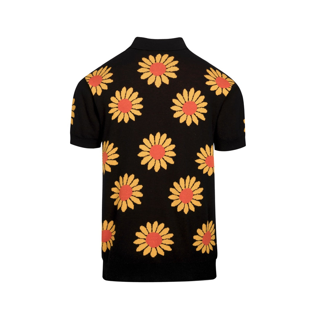 Άνδρας μαύρο καρντιγκάν πλεκτό με ρετρό υφαντό ηλιοτρόπιο