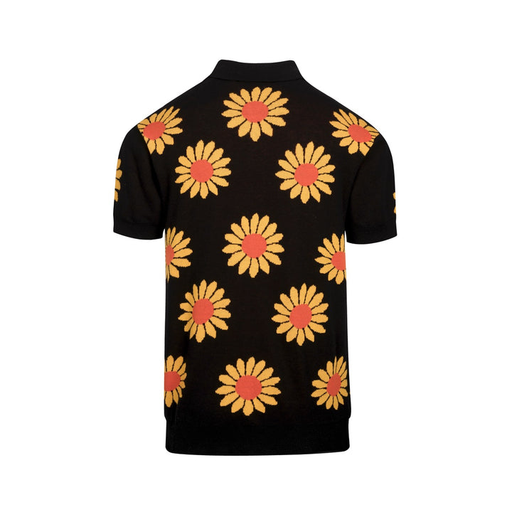 Άνδρας μαύρο καρντιγκάν πλεκτό με ρετρό υφαντό ηλιοτρόπιο