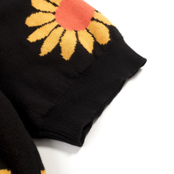 Άνδρας μαύρο καρντιγκάν πλεκτό με ρετρό υφαντό ηλιοτρόπιο