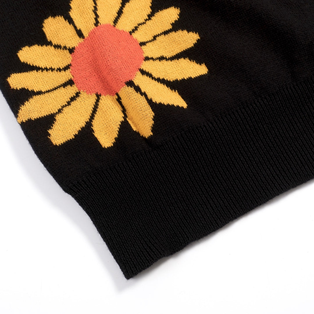 Άνδρας μαύρο καρντιγκάν πλεκτό με ρετρό υφαντό ηλιοτρόπιο