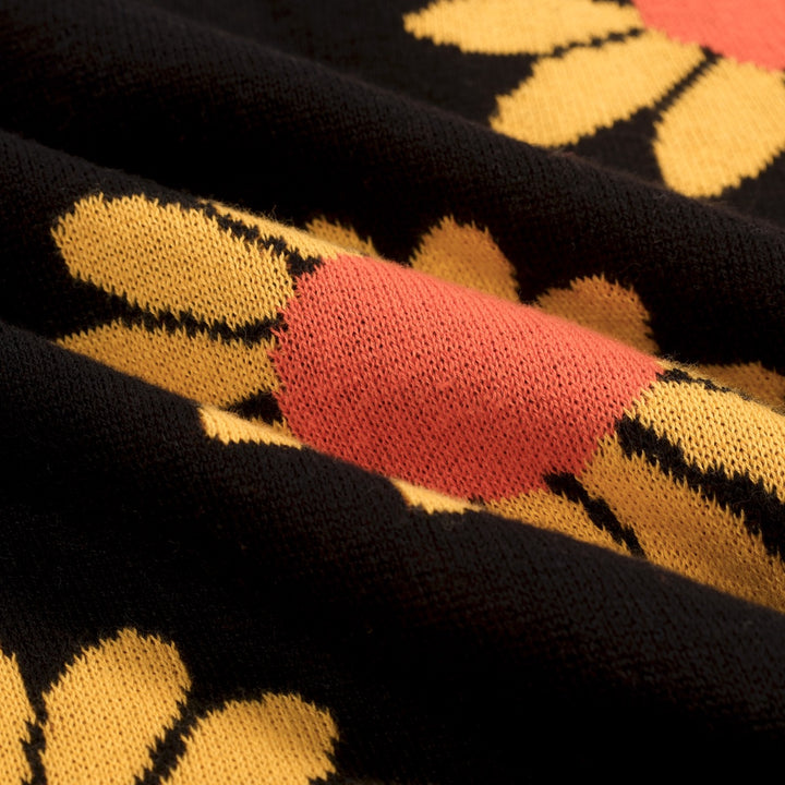 Άνδρας μαύρο καρντιγκάν πλεκτό με ρετρό υφαντό ηλιοτρόπιο