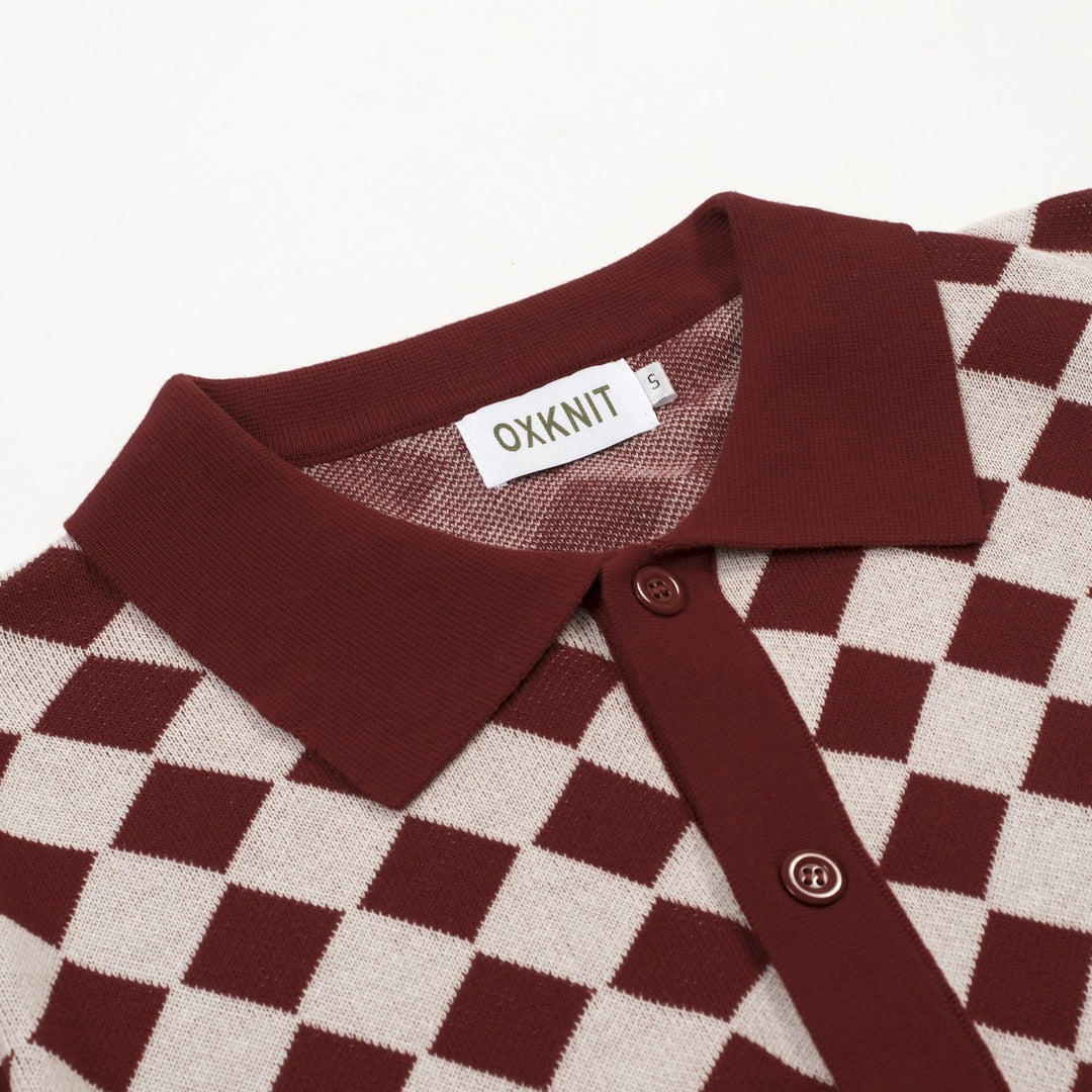 Cardigã masculino de malha retrô com cor vermelha bloqueada