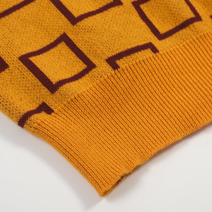 Cardigã masculino de malha retrô com cor vermelha bloqueada