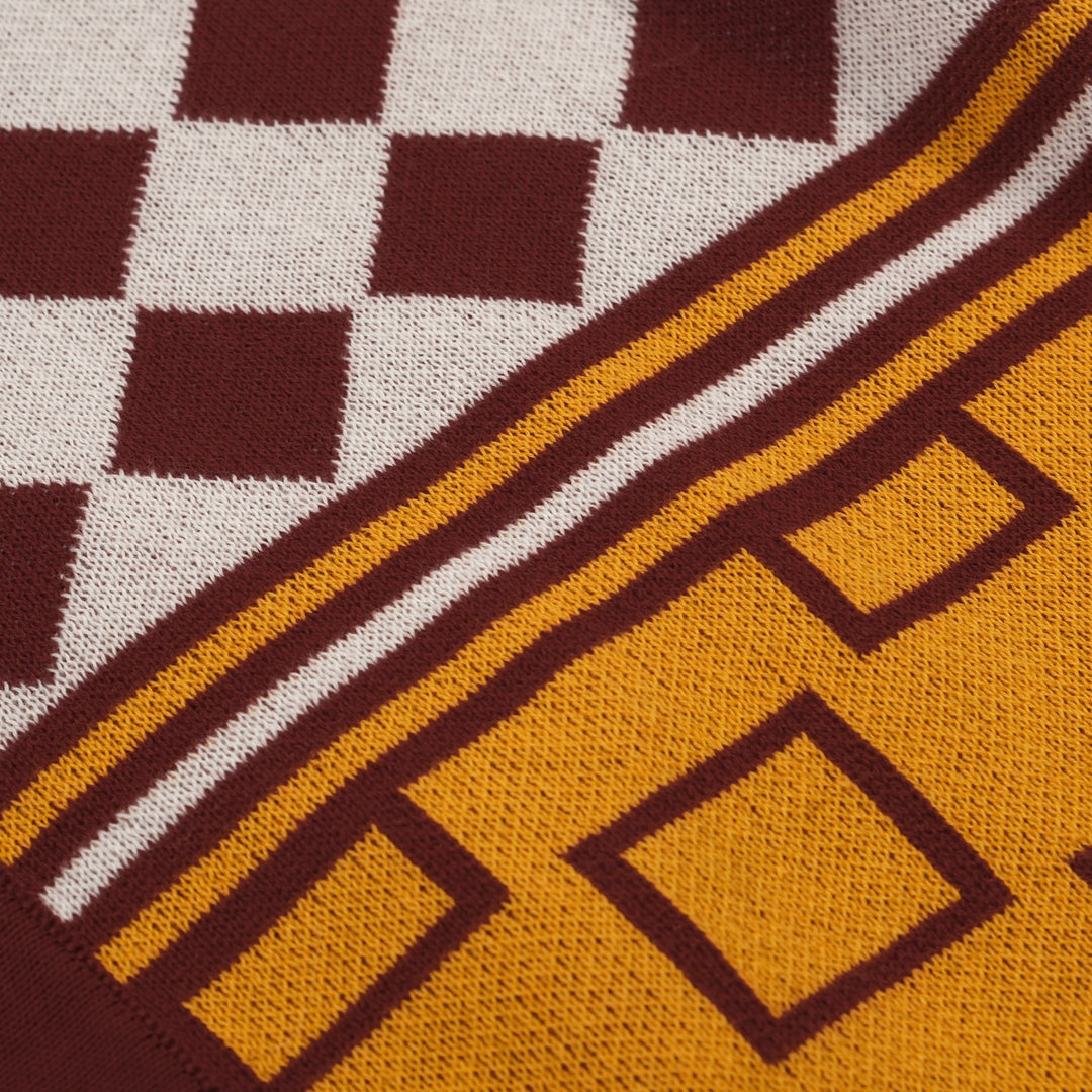 Cardigã masculino de malha retrô com cor vermelha bloqueada