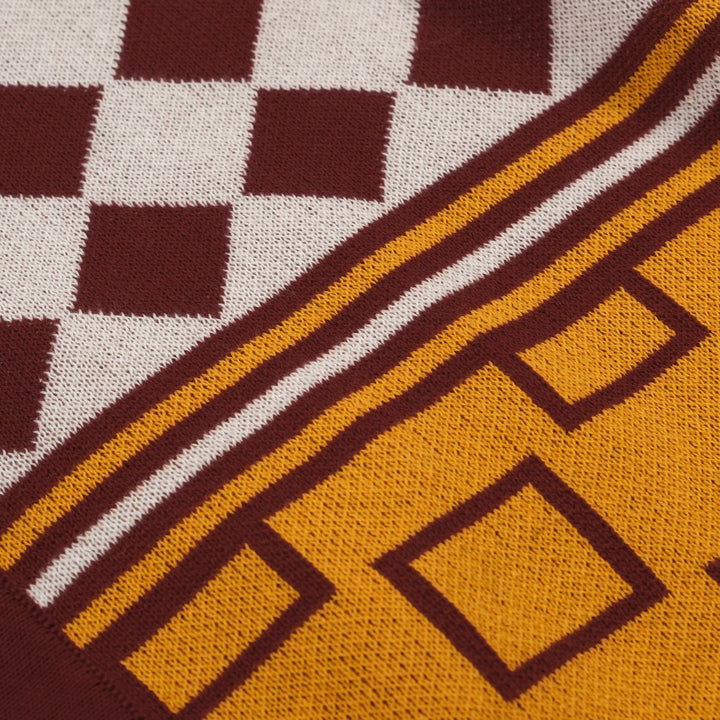 Cardigã masculino de malha retrô com cor vermelha bloqueada