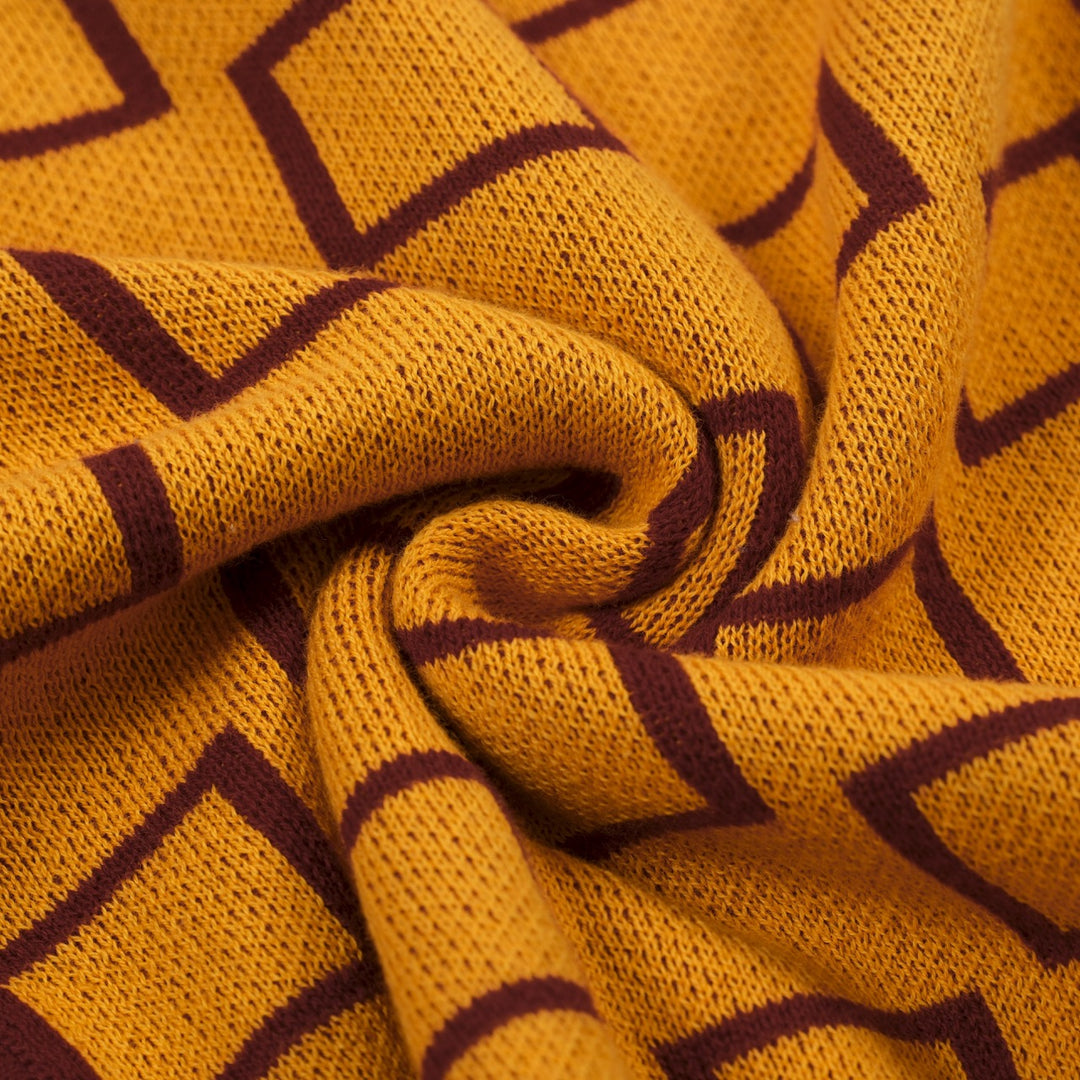 Cardigã masculino de malha retrô com cor vermelha bloqueada