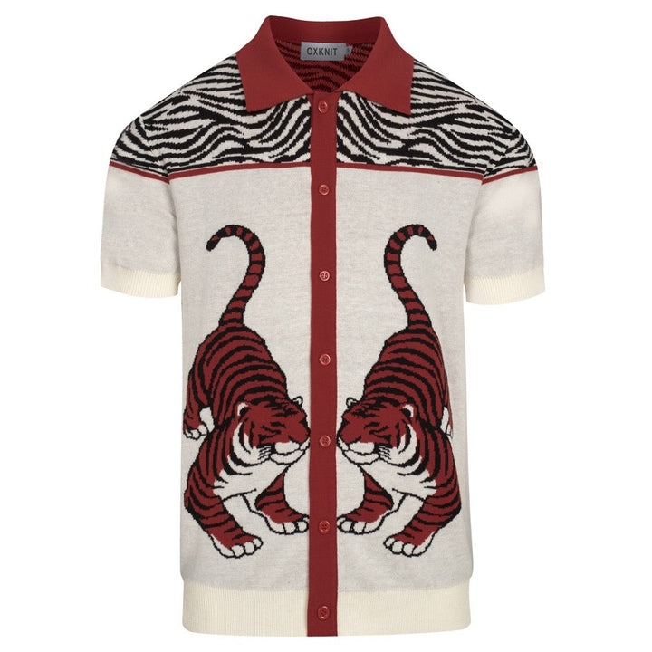 Ανδρική πλεκτή ζακέτα με κόκκινη ζέβρα