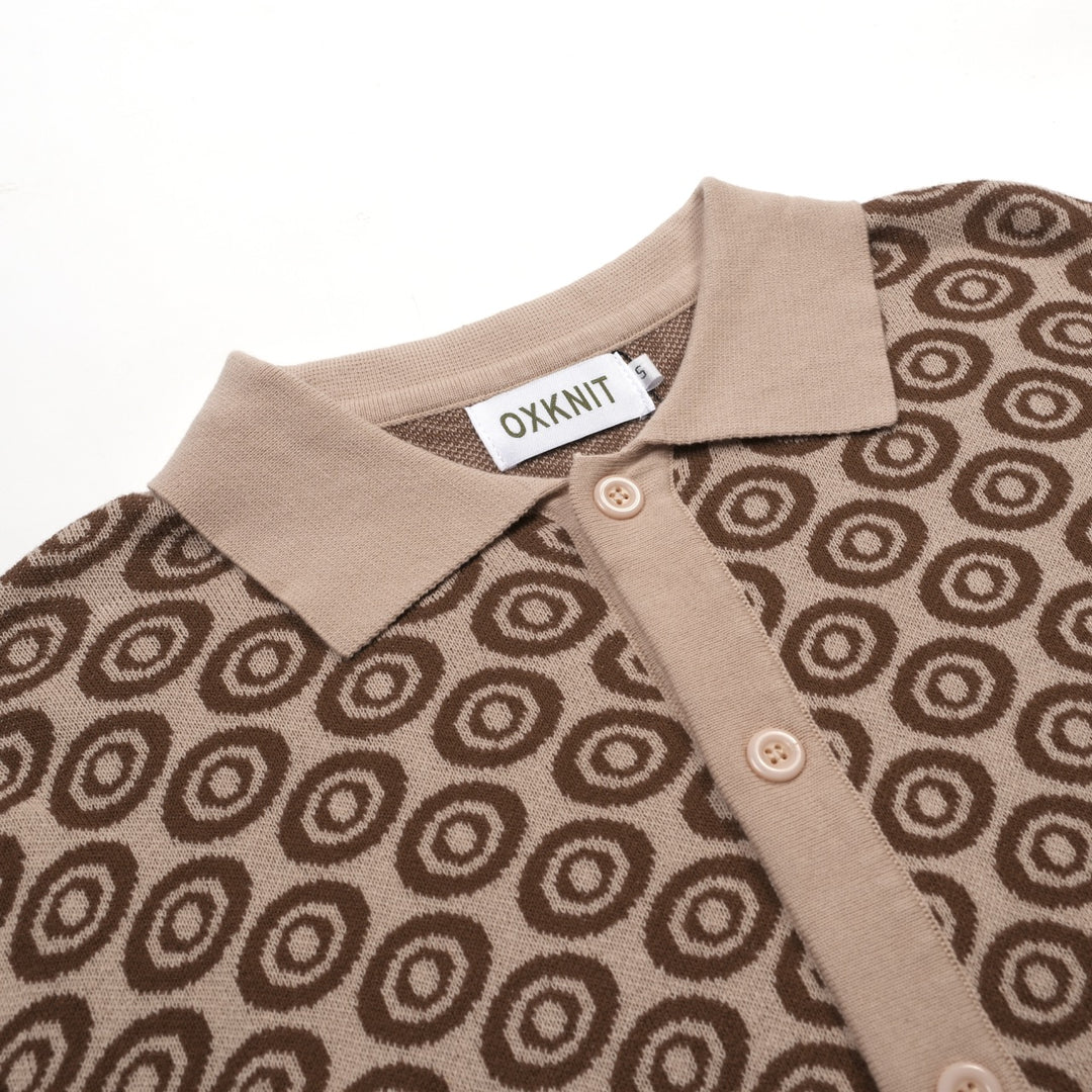 Men's khaki vintage 60's jacquard cardigan